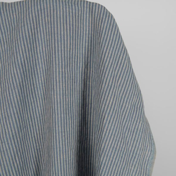 Washed linen fabric with blue stripes 145cm