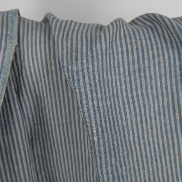 Washed linen fabric with blue stripes product photo