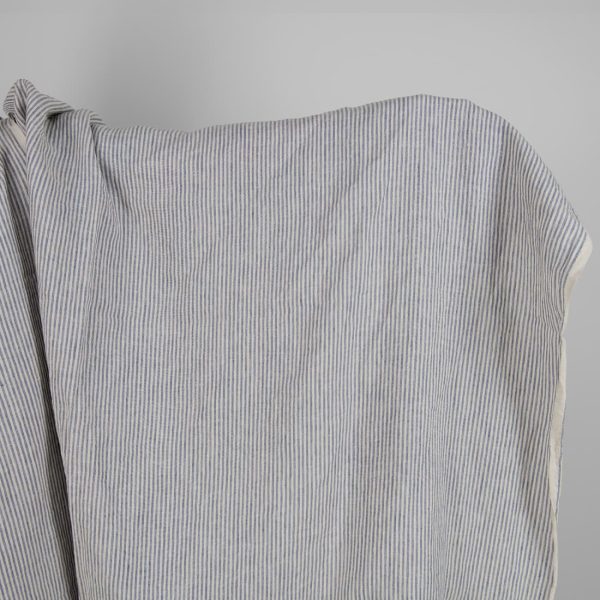 Washed linen fabric with brownish and blueish grey stripes