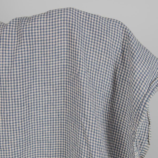 Washed linen fabric with small blue and brownish checks product photo