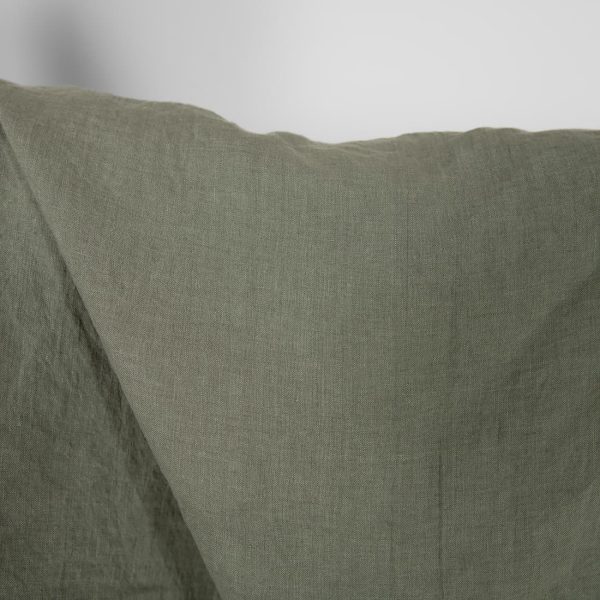 Washed linen fabric greyish green melange, plain weave