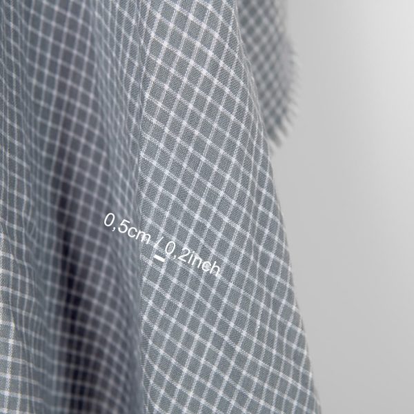 Washed linen fabric grey white checks, with measurements
