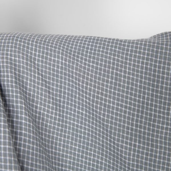 Washed linen fabric grey white checks, 100% linen
