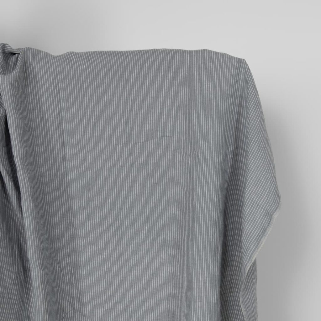 Washed linen fabric grey white stripes