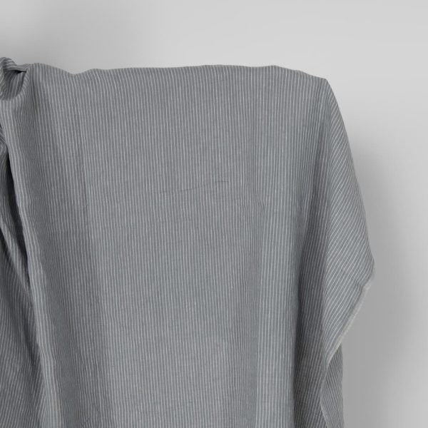 Washed linen fabric grey white stripes