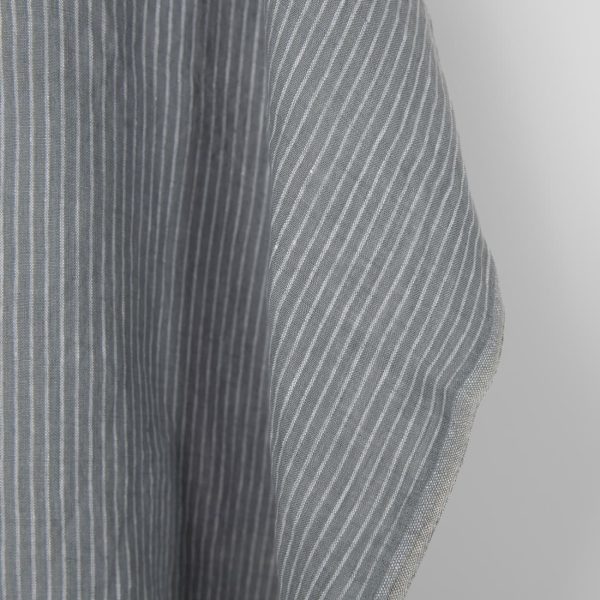 Washed linen fabric grey white stripes, fabric edge