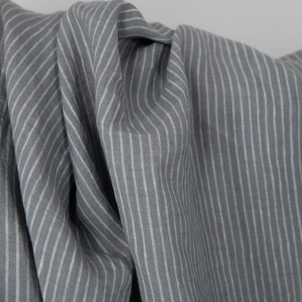 Washed linen fabric grey white stripes, texture