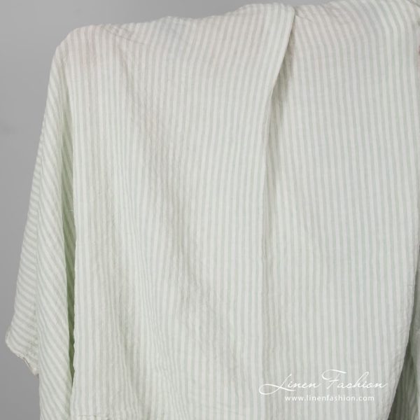 Wide linen fabric green stripes, washed.