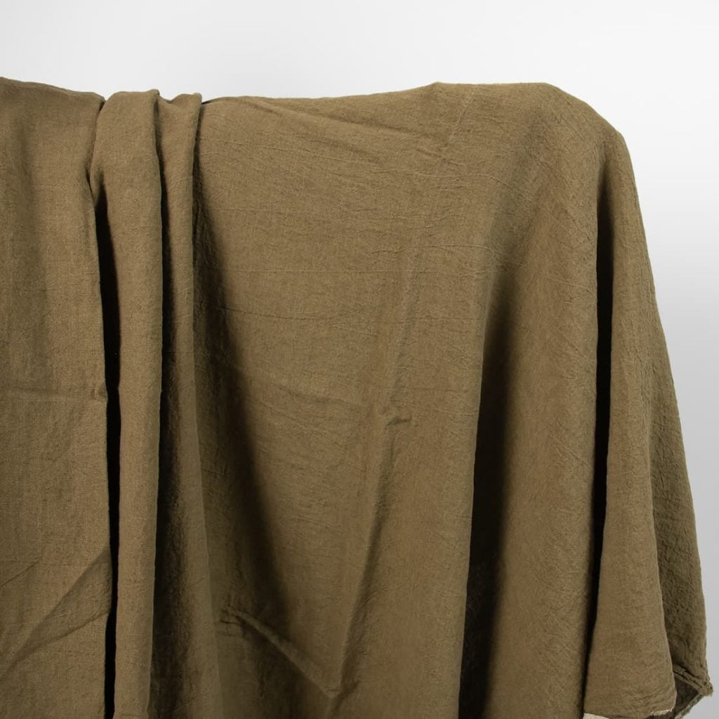 Wide washed linen fabric moss brown colour