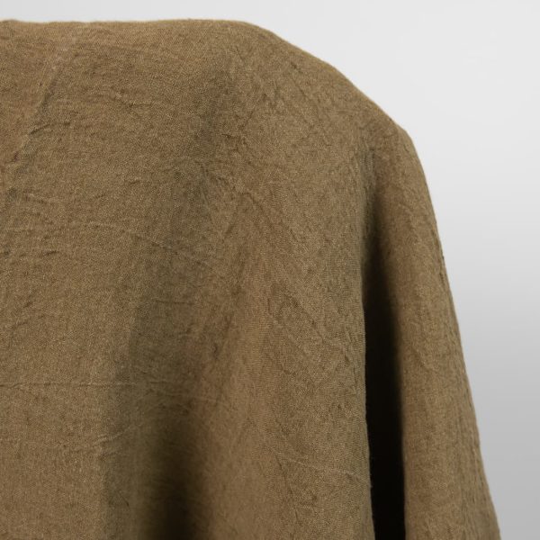Wide washed linen fabric moss brown colour product photo
