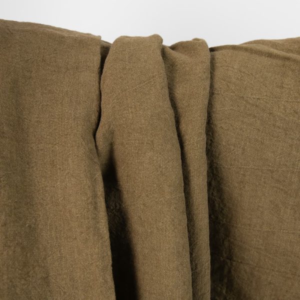 Wide washed linen fabric moss brown colour product detail view