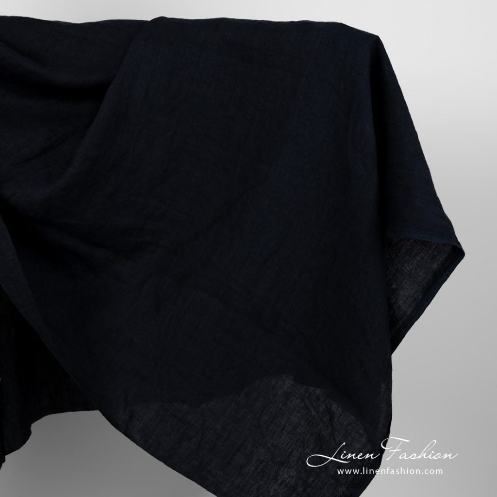 Wide washed linen fabric blueish black colour