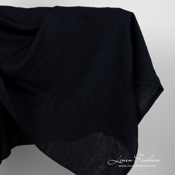 Wide washed linen fabric blueish black colour