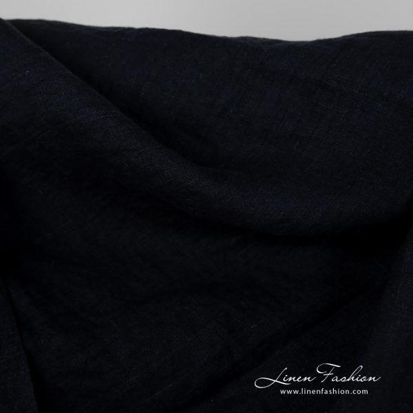 Wide washed linen fabric blueish black colour product picture