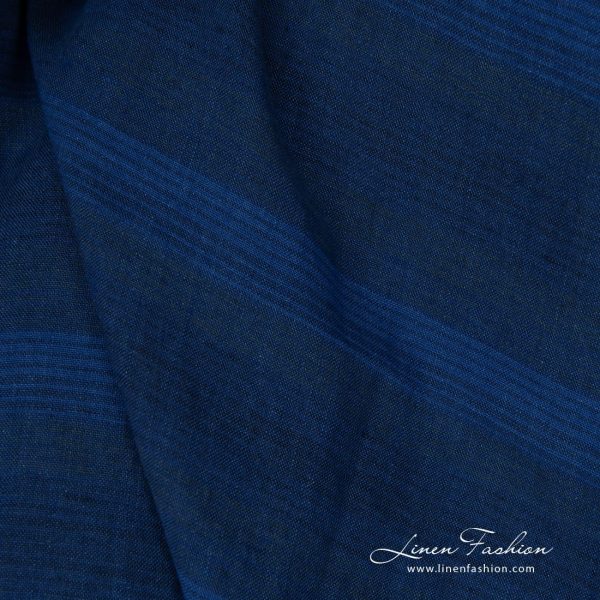 Wide washed linen fabric in blue stripes product photo detail