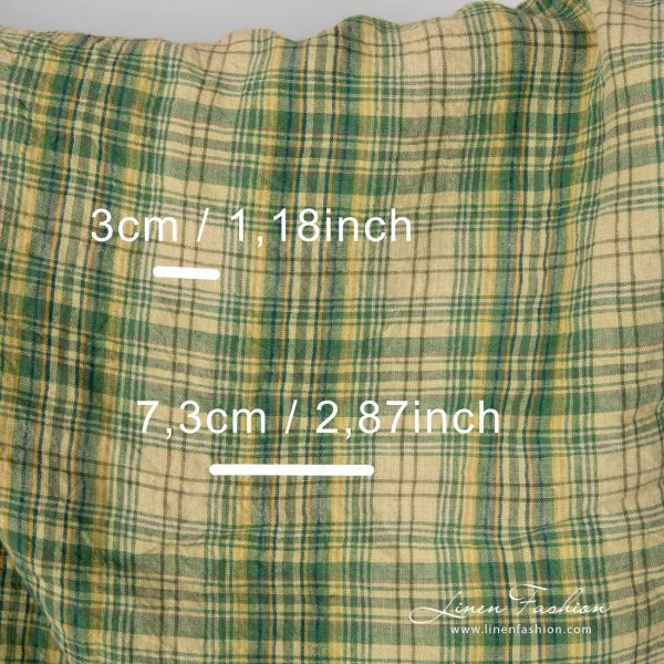 Washed linen fabric in green, yellow checks with check size
