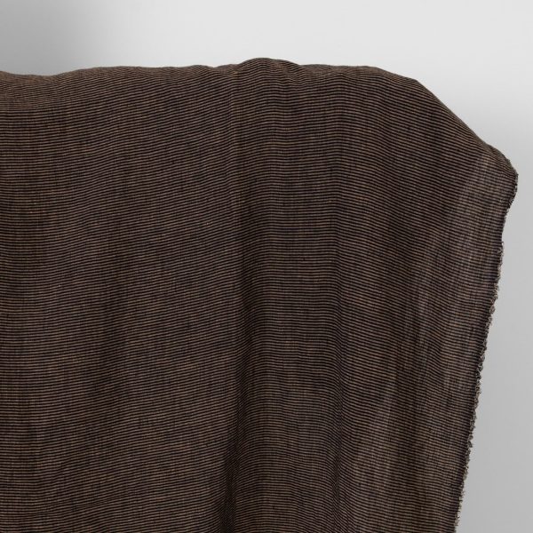 Linen fabric black with small clay stripes washed