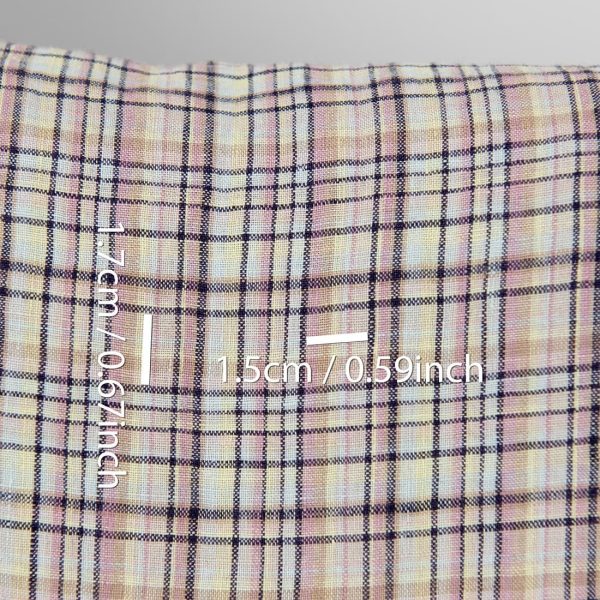 Washed linen fabric pastel multicolour and dark blue checks , with measurements