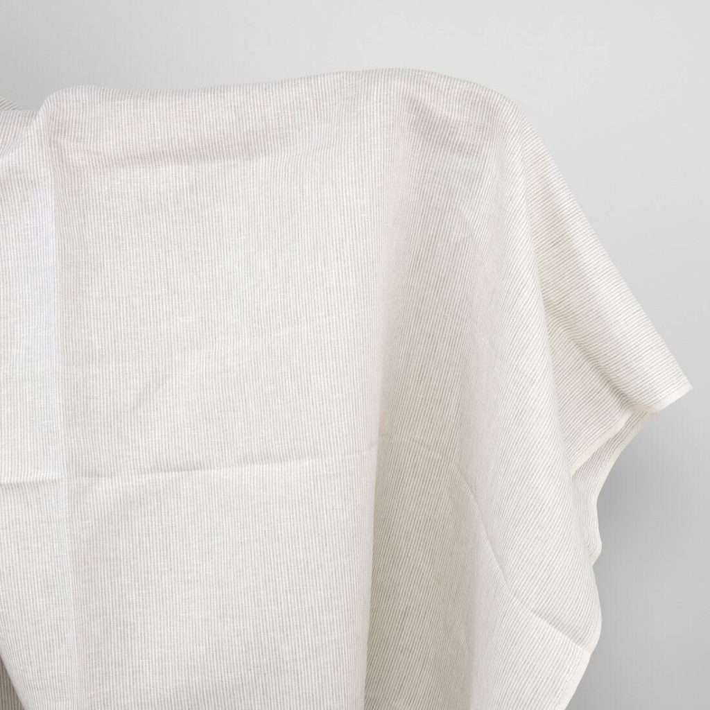 Linen fabric white and natural small stripes