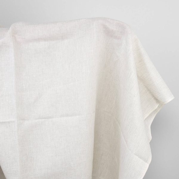 Linen fabric white and natural small stripes