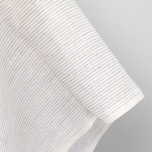 Linen fabric white and natural small stripes, pure linen