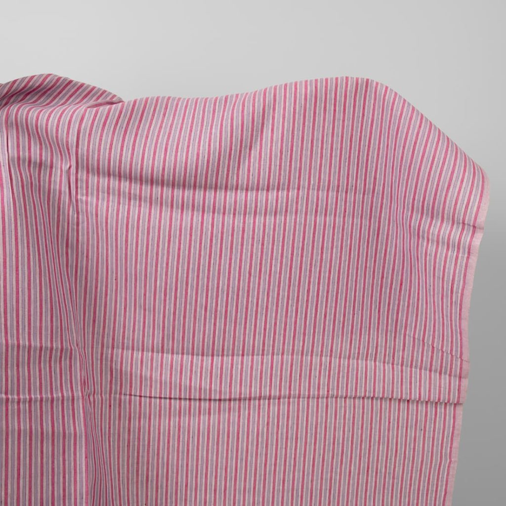 Linen fabric with pink stripes
