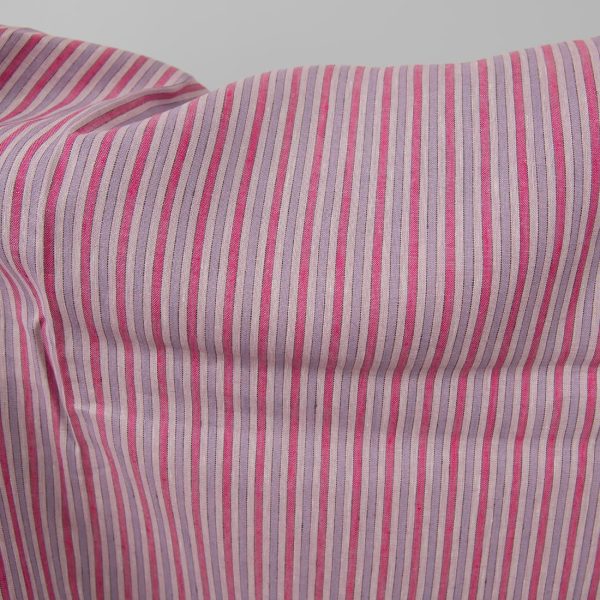 Linen fabric with pink stripes texture