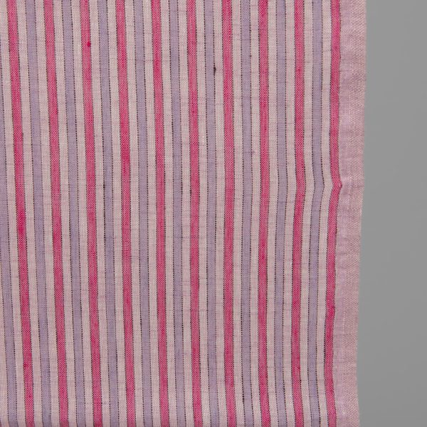 Linen fabric with pink stripes edge