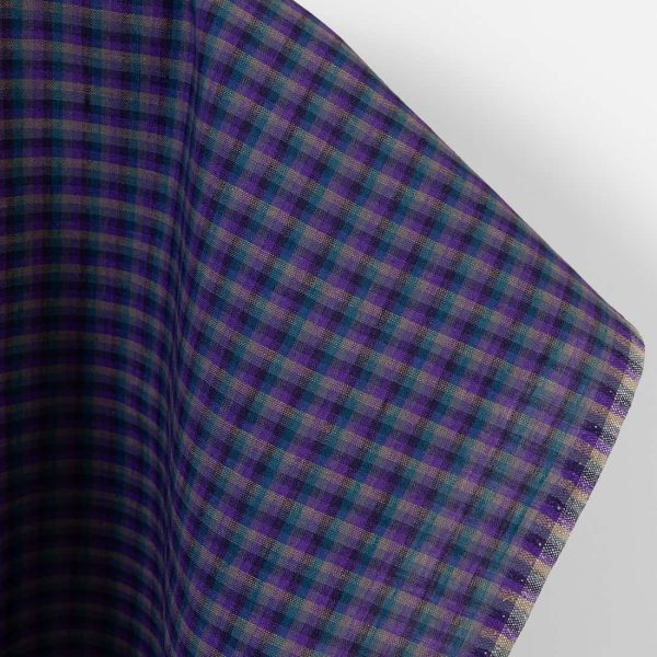 Linen fabric with violet checks, 150cm width