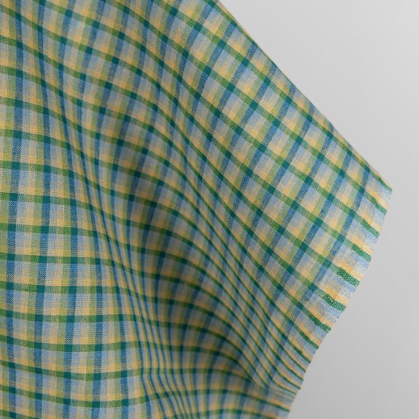 Linen fabric with blue and green checks edge