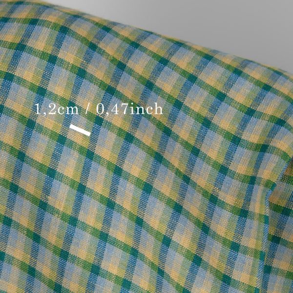 Linen fabric with blue and green checks with measurements