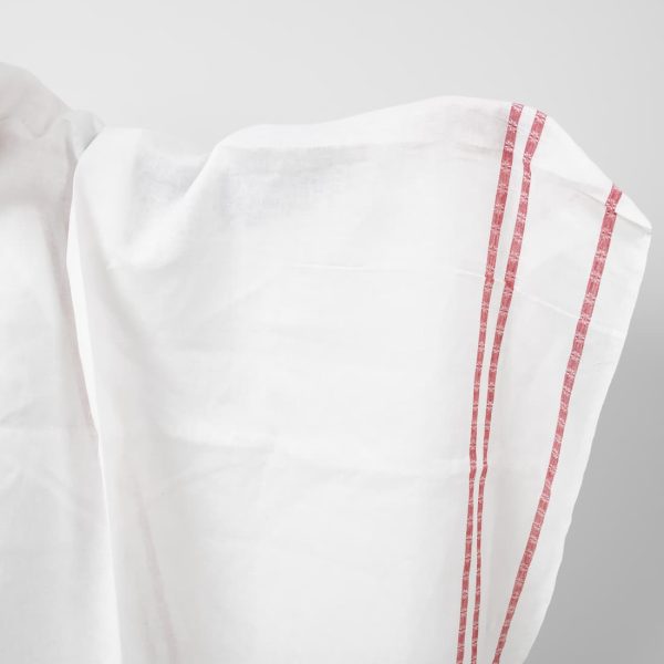 White linen fabric with red lines