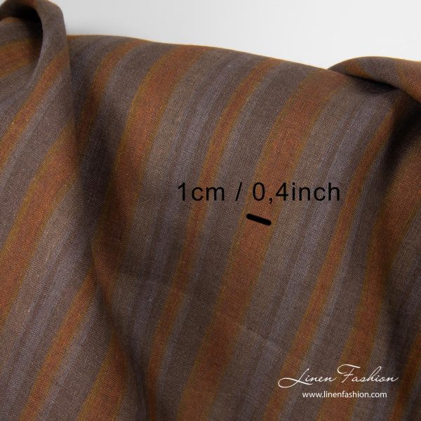 Brown grey striped linen fabric