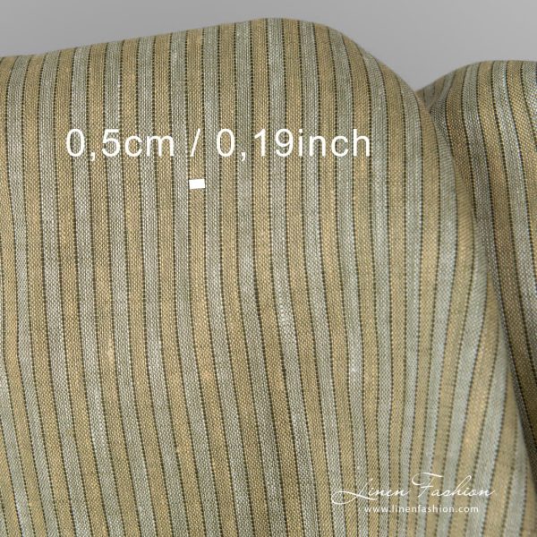 Greenish yellowish linen fabric in stripes.