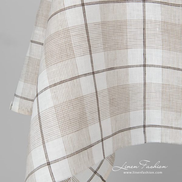 Checked brownish linen fabric.
