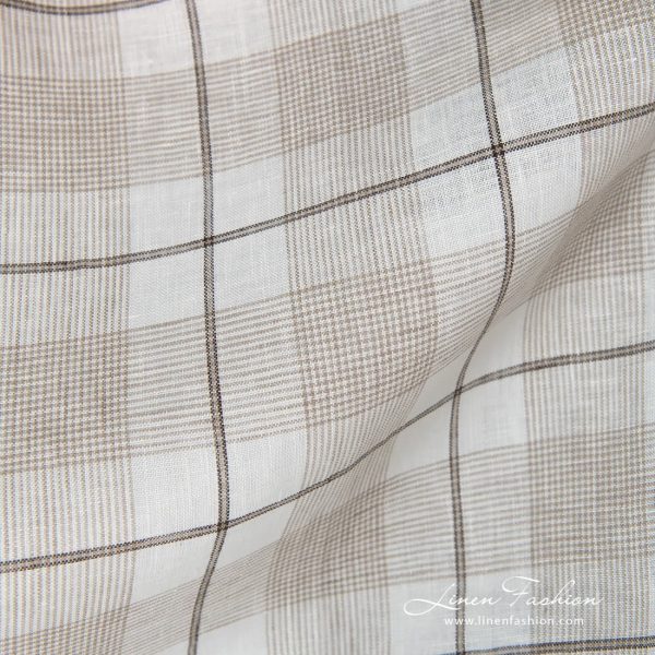 100% linen fabric in checks, brownish.