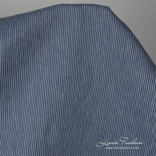 Linen fabric with small blue stripes 150cm