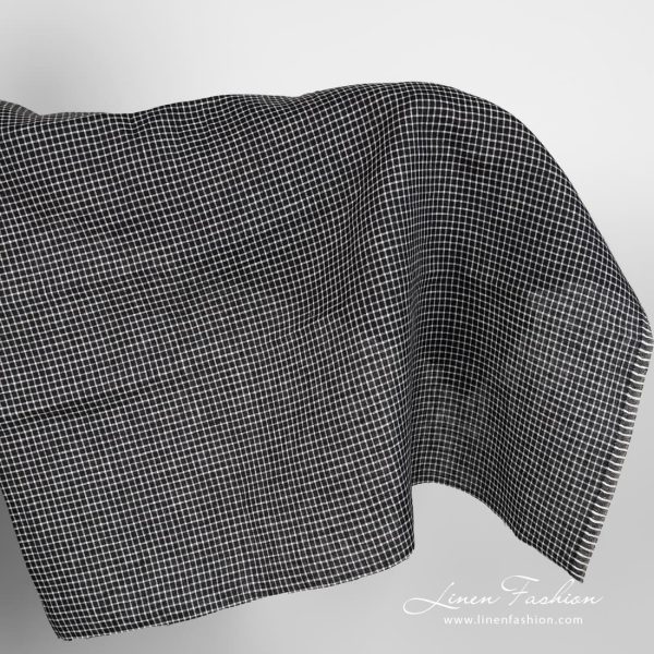 Black linen fabric with white checks