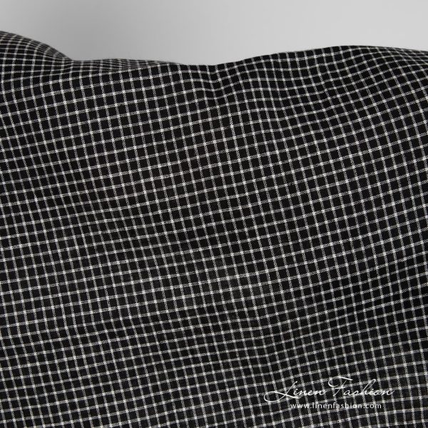 Black linen fabric with white checks product photo
