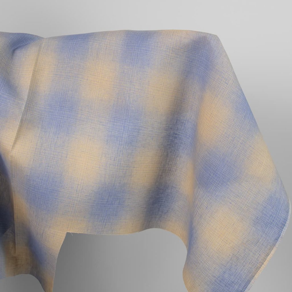 Linen fabric sand and blue checks colour mix gradient