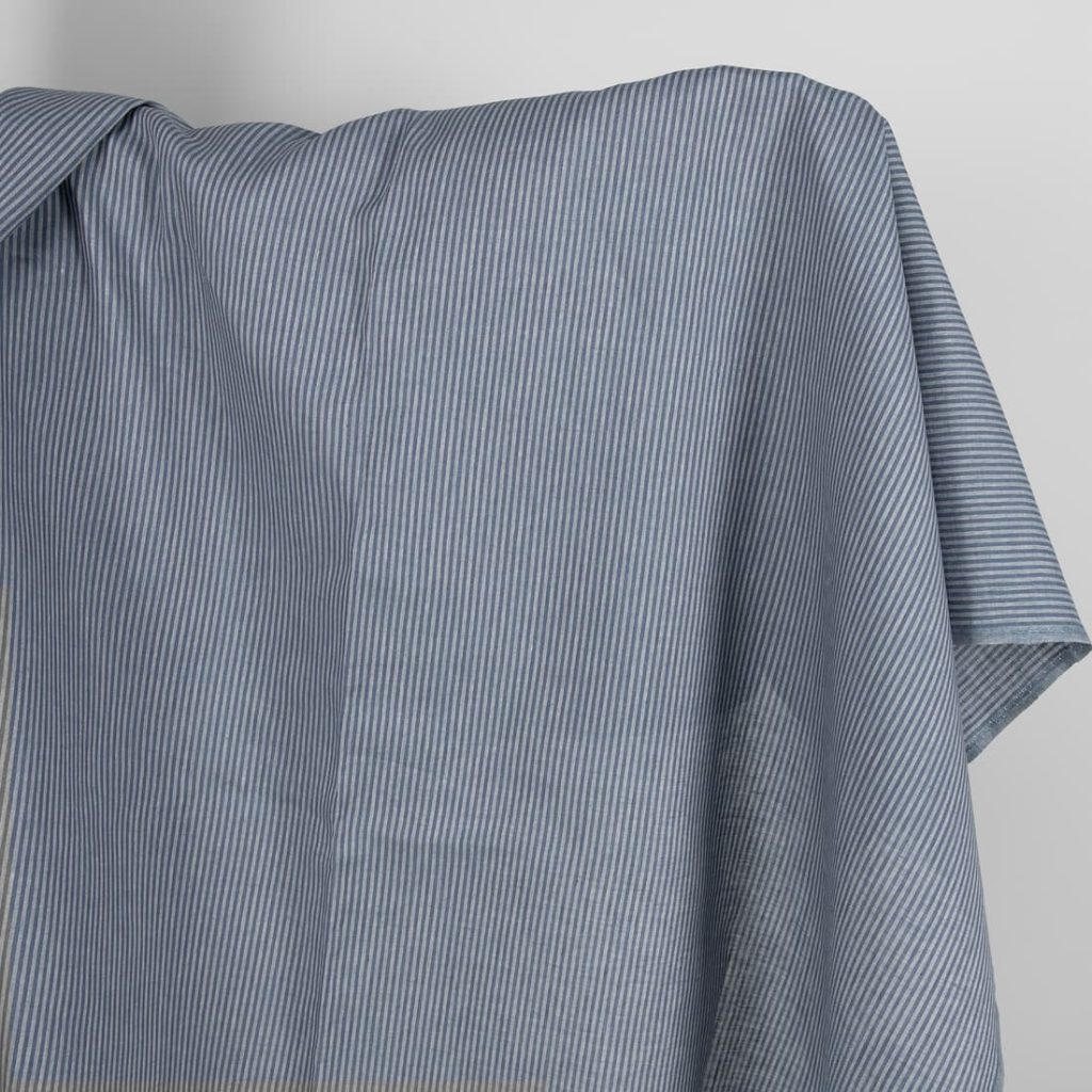 Linen fabric with blue stripes