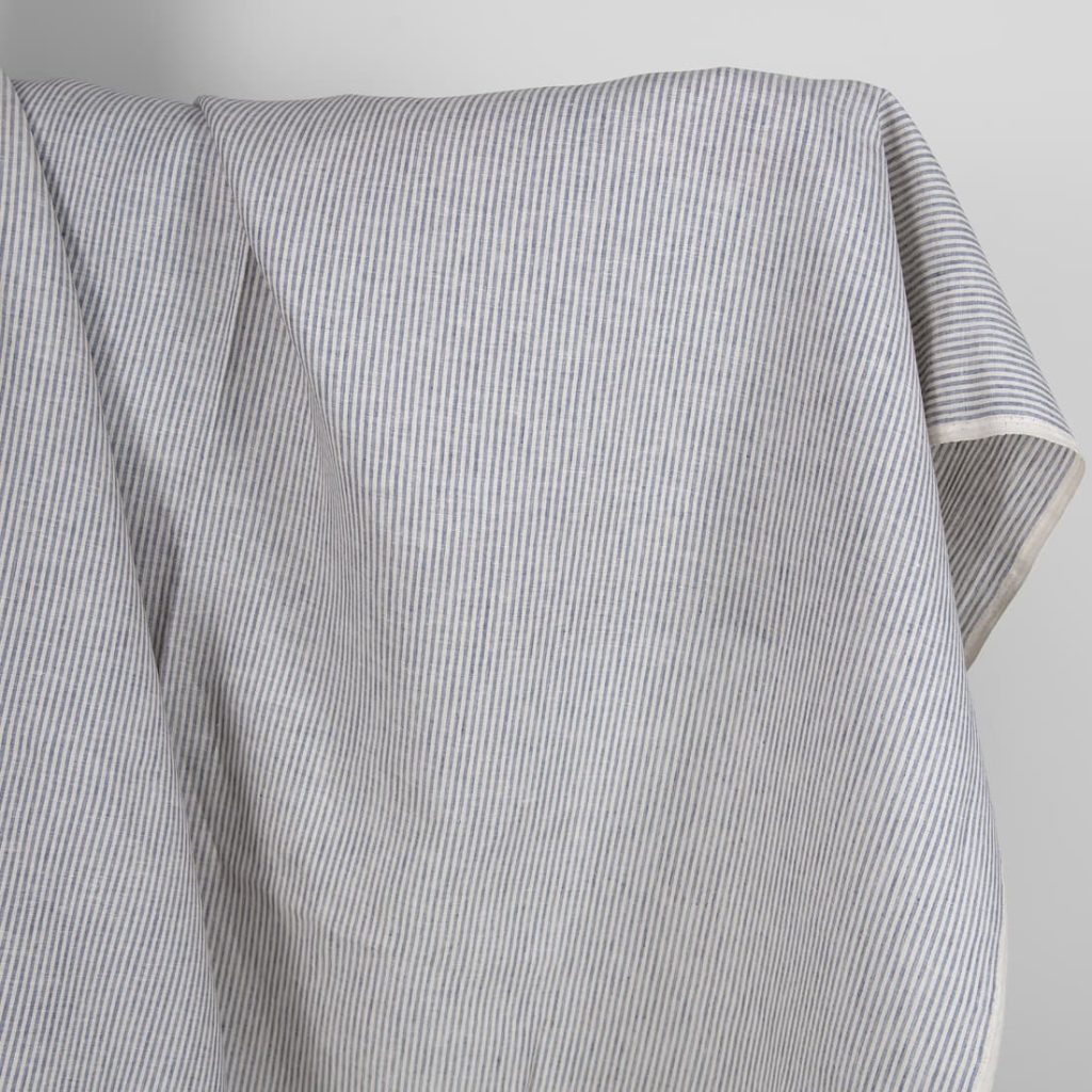 Linen fabric in blue and brownish colour stripes