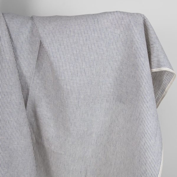 Linen fabric in blue and brownish colour stripes