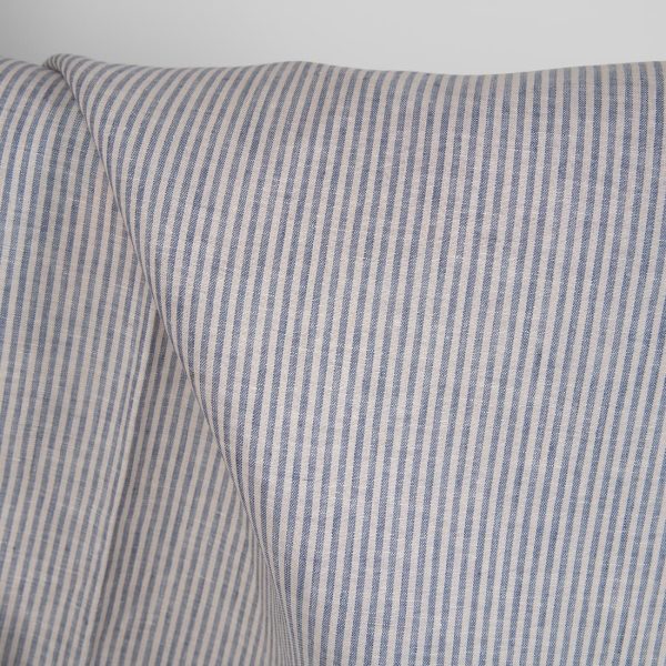 Linen fabric in blue and brownish colour small stripes