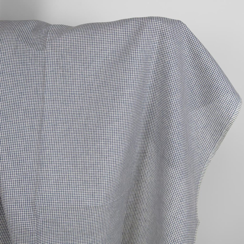 Linen fabric blue and brown checks