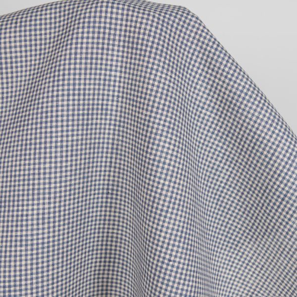 Linen fabric blue and brown checks product photo
