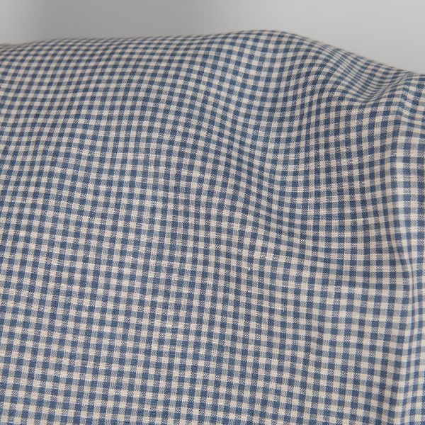 Linen fabric blue and brown checks close up detail