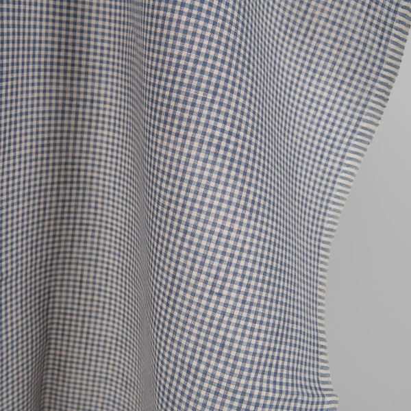 Linen fabric blue and brown checks edge