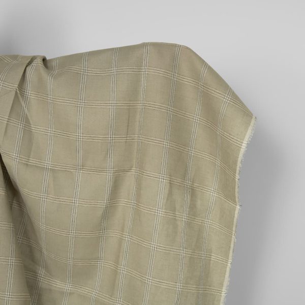 Linen fabric green-beige checks