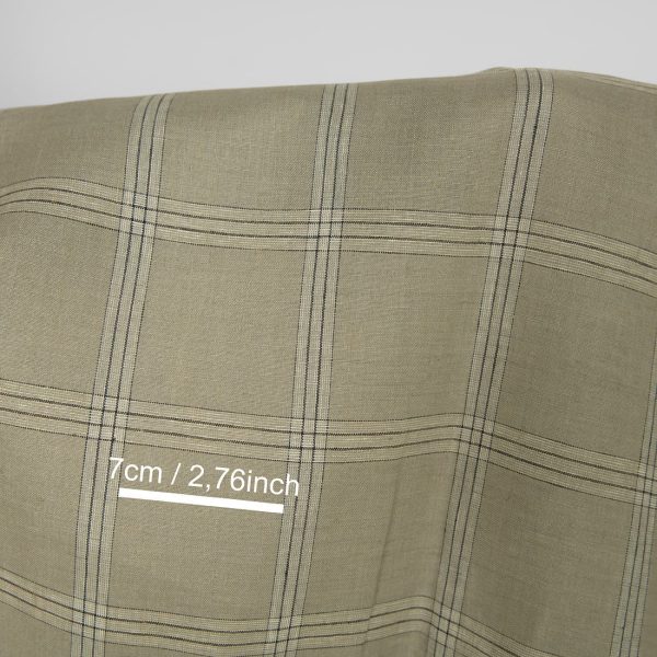 Linen fabric green-beige checks, with measurements